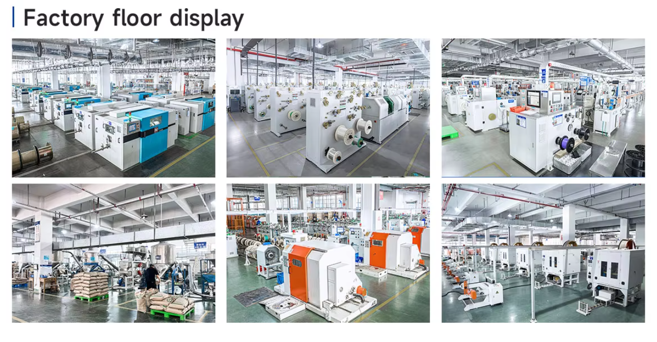 Factory floor: cable production, wire drawing and processing equipment.